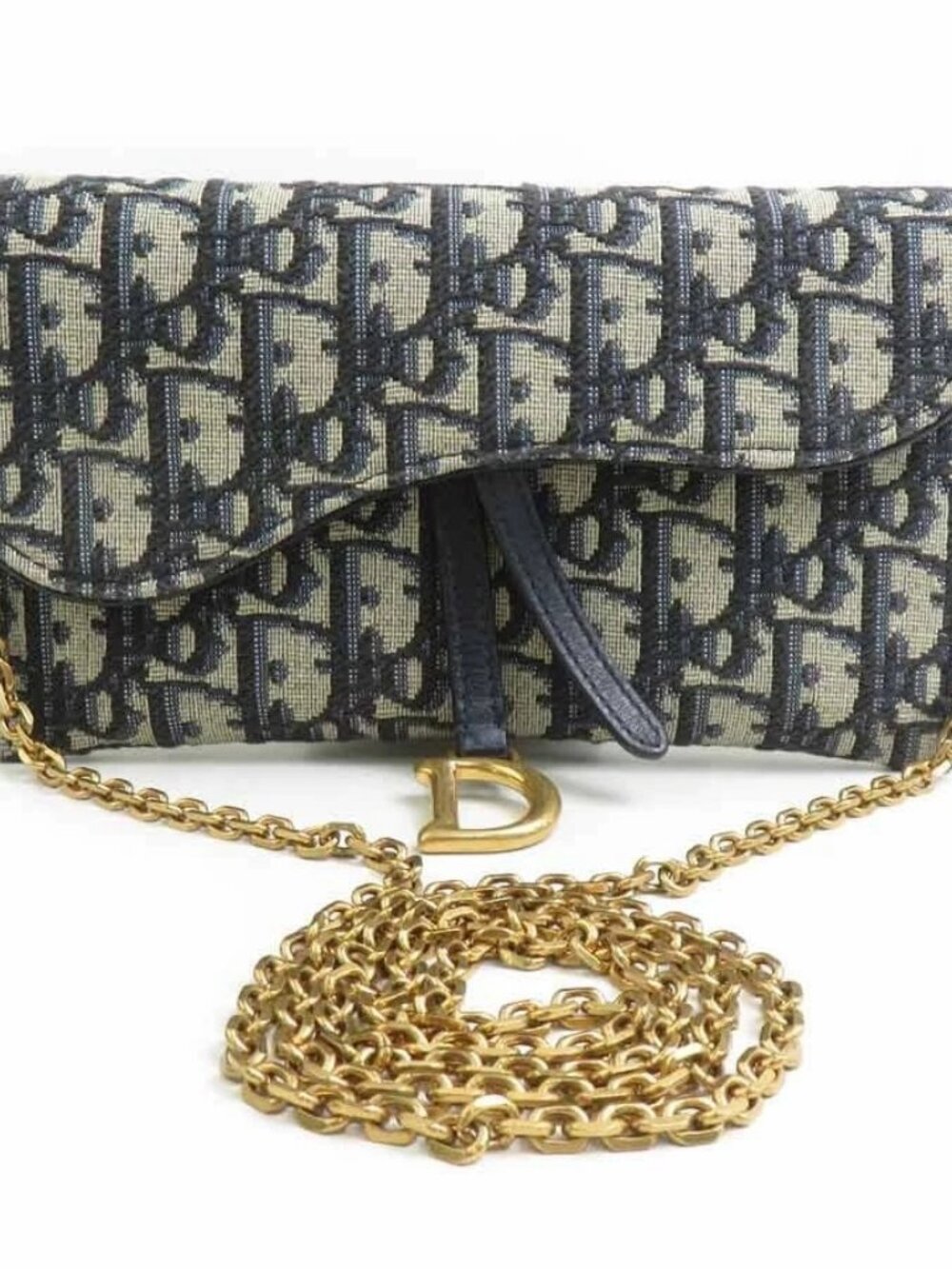 Christian Dior Oblique Chain Wallet Navy/Gold Canvas/Metal